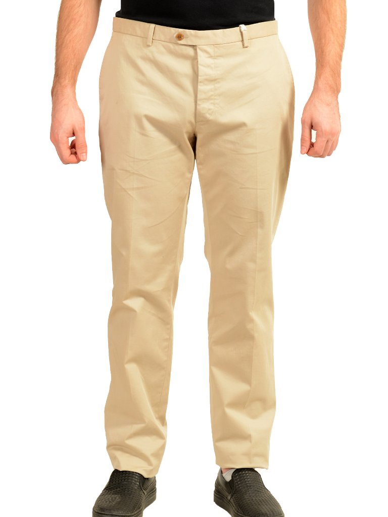 Malo Men's Beige Flat Front Casual Pants Us 38 It 54